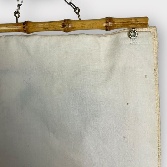 VTG 1975 Danish Needlepoint Wall Hanging Welcome Guest Cream Blue Floral Birds - Picture 5 of 5